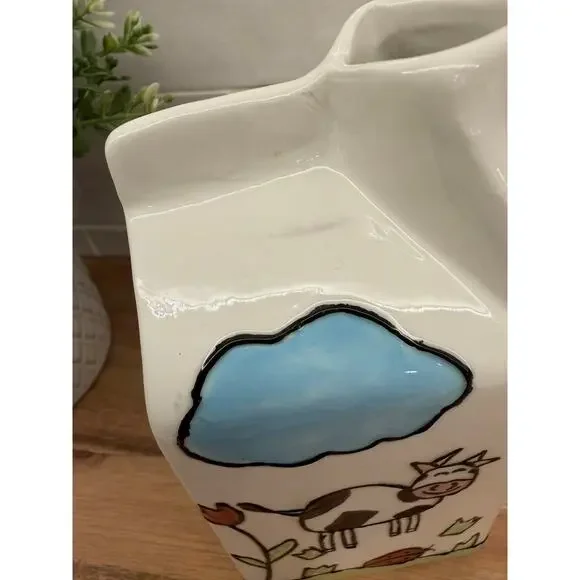 VTG Ganz Ceramic Milk‎ Creamer Carton with Spout Drawn Cows and Flowers - Picture 8 of 9